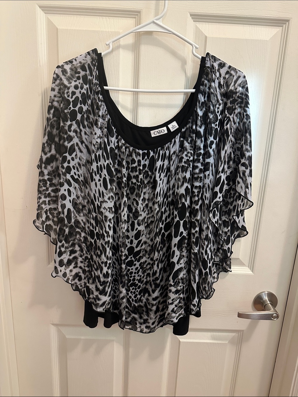 Cato Black & White Sheer Animal-Print Layered Tunic